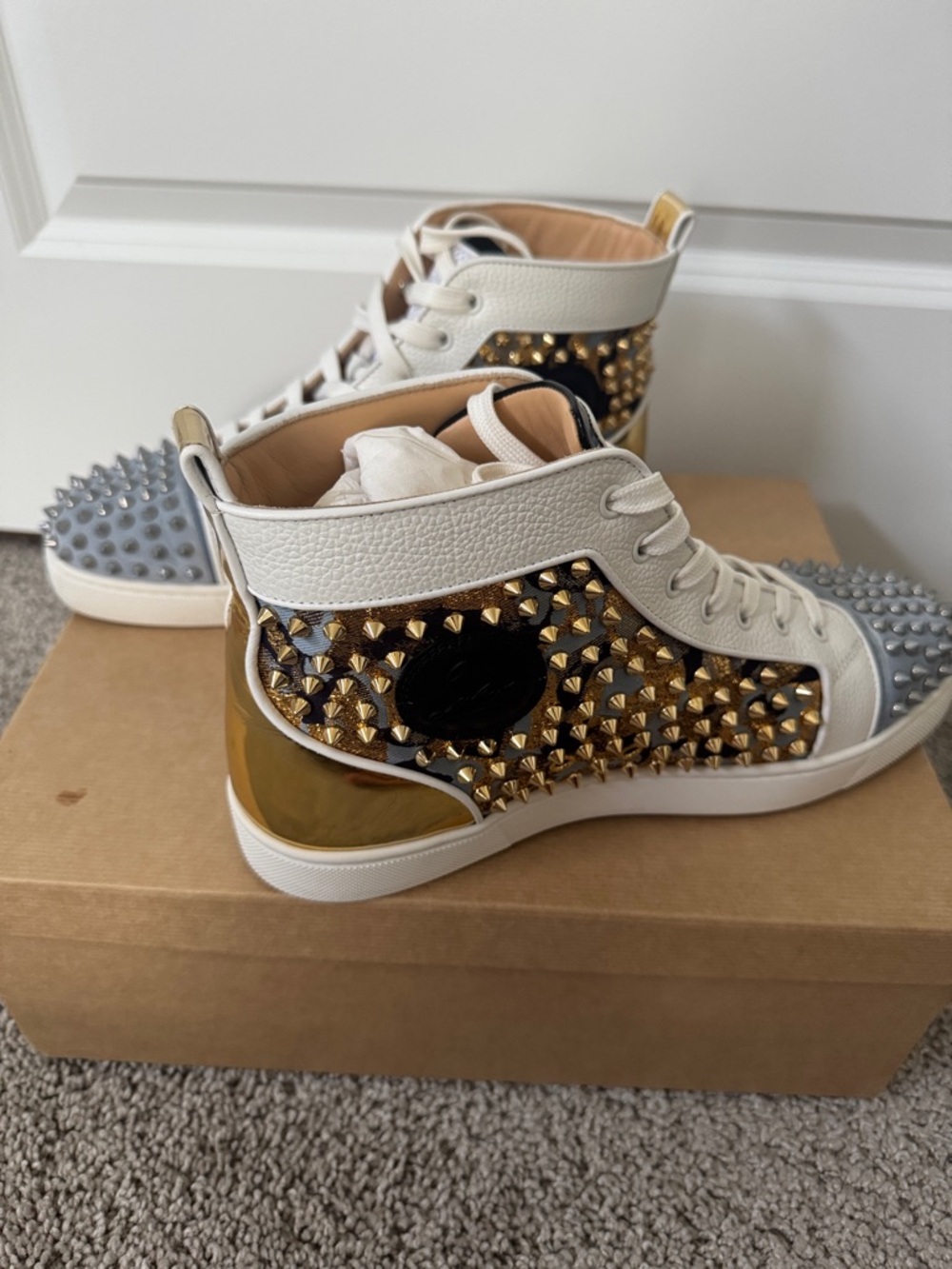 Christian Louboutin Louis Orlato Flat Studded High-Top Sneakers.